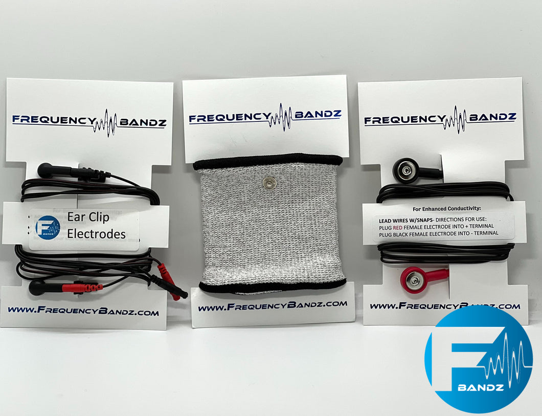 Basic Kit - Triple Bundle (1 Set of Lead wires with 2 Snaps, 1 Pair Triple Conductive Wrist Cuffs & 1 set Ear Clip Electrodes)